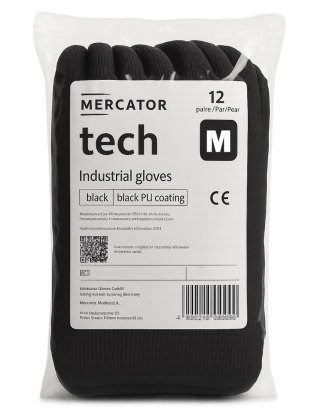 Rękawice Robocze MERCATOR Tech Black+Black PU - 12 Par (8 - M)