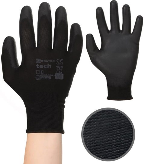 Rękawice Robocze MERCATOR Tech Black+Black PU - 12 Par (8 - M)