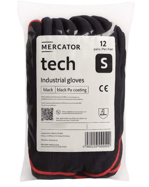 Rękawice Robocze MERCATOR Tech Black+Black PU - 12 Par (8 - M)