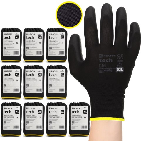 Rękawice Robocze MERCATOR Tech Black+Black PU - 120 Par (10 - XL)