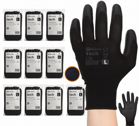 Rękawice Robocze MERCATOR Tech Black+Black PU - 120 Par (7 - S)