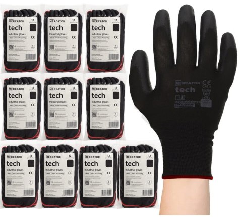 Rękawice Robocze MERCATOR Tech Black+Black PU - 120 Par (9 - L)