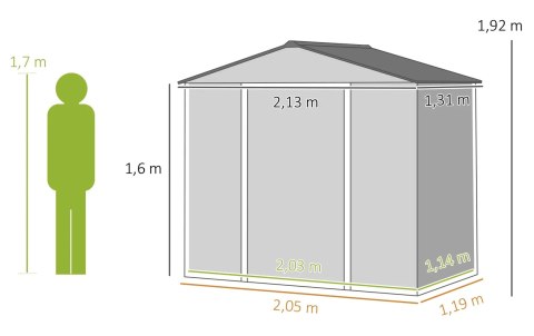 Domek Ogrodowy 213 x 131 x 192 cm Szary 2,43 m² PAKO 84H-352V00SR