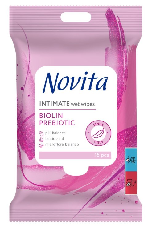 NOVITA Chusteczki nawilżane intymne Biolin prebiotyk 15 sztuk