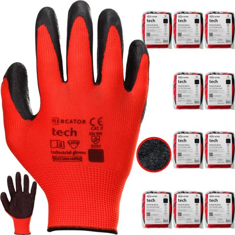 Rękawice Robocze MERCATOR Tech Red+Black Latex - 120 Par (10 - XL)