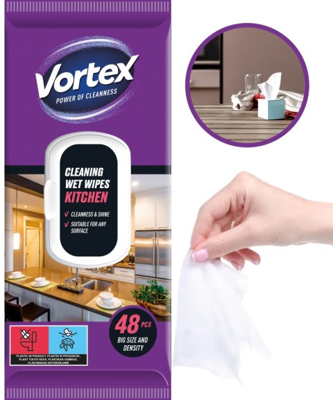 VORTEX Chusteczki nawilżane do kuchni, flip top, 48 sztuk