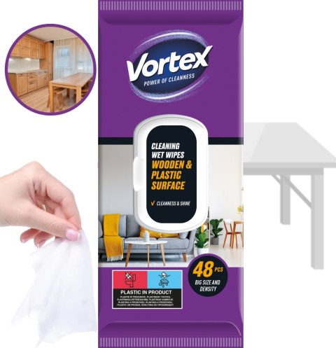 VORTEX Chusteczki nawilżane do mebli, flip top, 48 sztuk