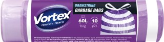 VORTEX Worki na śmieci z taśmą ściągającą HDPE 60X65CM fioletowo białe 60l/10 sztuk
