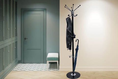 Podłogowy stojący obrotowy wieszak na ubrania marmurowa podstawa czarny