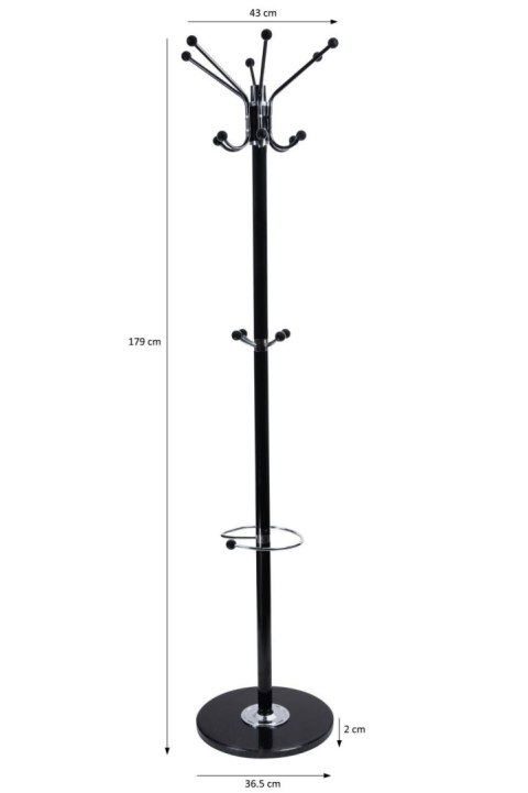 Podłogowy stojący obrotowy wieszak na ubrania marmurowa podstawa czarny