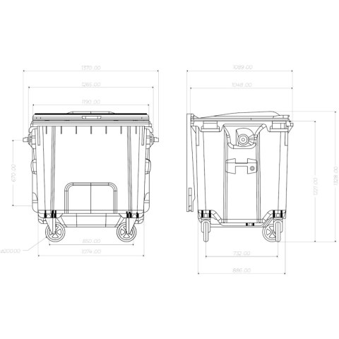 Kontener pojemnik na odpady śmieci komunalne PZH EN 840-2 DIN 1100L - żółty