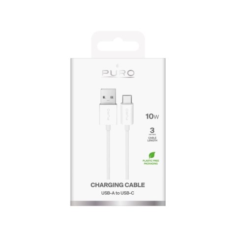 Kabel przewód USB-A - USB-C TPE 10W 3m - biały
