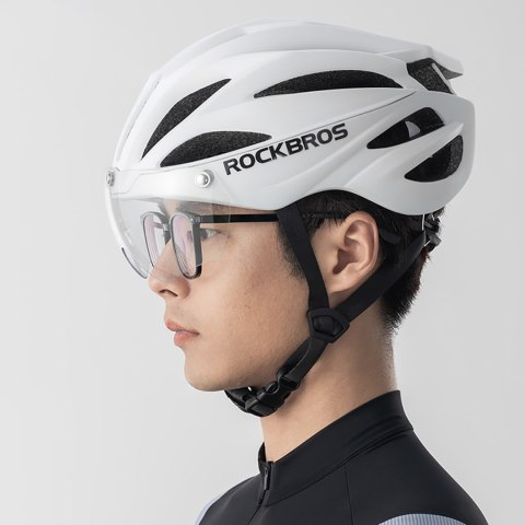 Kask rowerowy z szybką odpinanymi okularami z filtrem UV unisex - biały