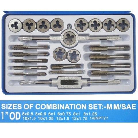 Zestaw narzynek i gwintowników walizka kalibrownik 24 szt M5-M12 1/8 NPT