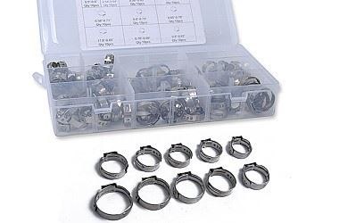 Opaski obejmy zaciski zaciskowe z pojedynczym uchem do węży bezstopniowe 100 sztuk 12,8 - 23,5mm