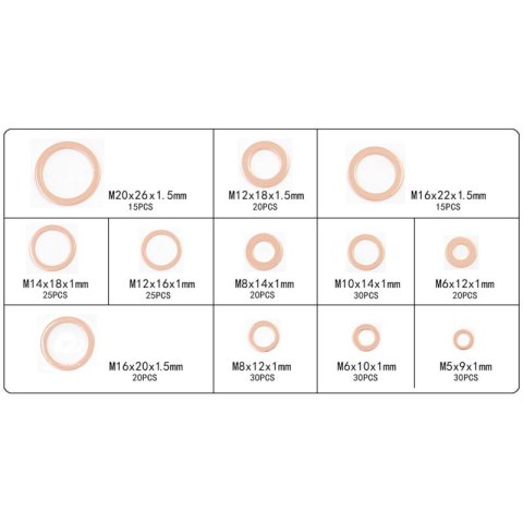 Podkładki miedziane uszczelki miedź miedzianych 280 szt M5-M20