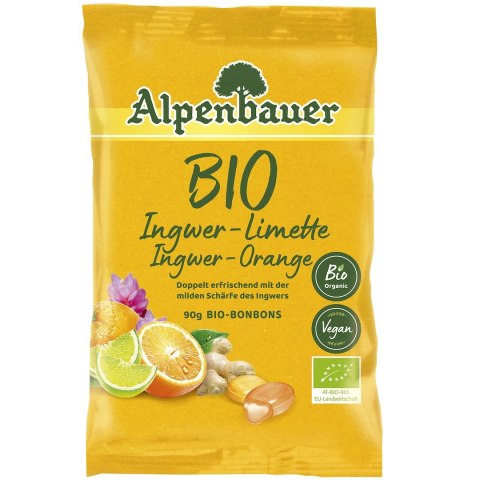 CUKIERKI Z NADZIENIEM O SMAKU IMBIROWO - LIMONKOWYM I IMBIROWO - POMARAŃCZOWYM BIO 90 g - ALPENBAUER