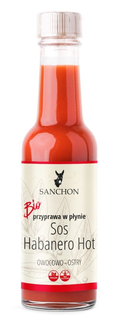 PRZYPRAWA WEGAŃSKA W PŁYNIE HABANERO HOT BEZGLUTENOWA BIO 140 ml - SANCHON