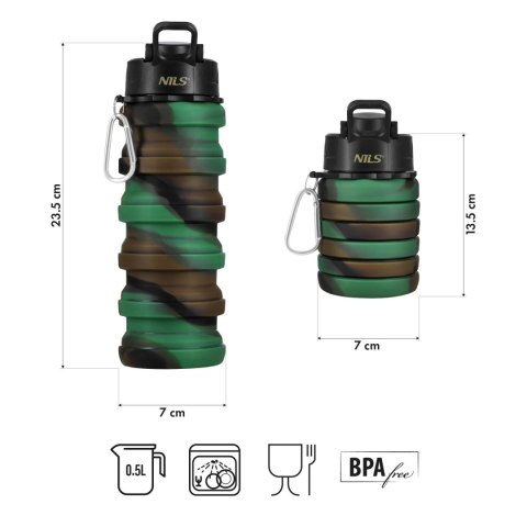 NC4106 BIDON SILIKONOWY SKŁADANY 500ML ZIELONY NILS