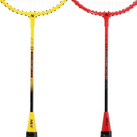 NRZ264 ALUMINIUM / ZESTAW DO BADMINTONA 4 RAKIETY + 3 LOTKI Z PIÓR + SIATKA 600x60cm + POKROWIEC NILS