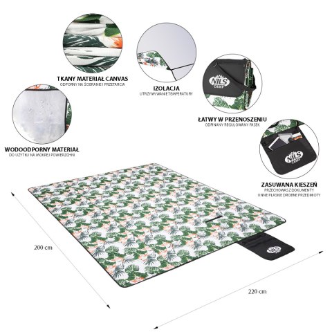 NC8008 LIŚCIE KOC PIKNIKOWY 220x200 PE ALU NILS CAMP