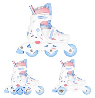 NJ1190 ŁYŻWOROLKI 3W1 THREE STEPS W ZESTAWIE Z WROTKĄ BIAŁA ROZM. S (30-33) NILS FUN