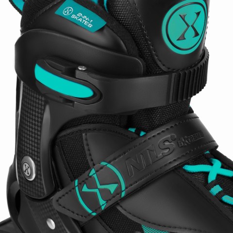 NH382 ŁYŻWOROLKI 2W1 ENZO TURKUSOWE ROZM. M(36-39) Z WYM. PŁOZĄ HOKEJOWĄ NILS EXTREME