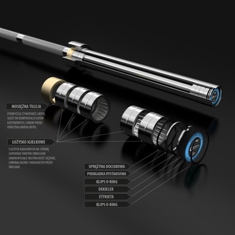 GO900 GRYF OLIMPIJSKI 20KG 2200MM HMS PREMIUM + ZG1500 SILVER ZACISKI LOCK JAW (2 szt)