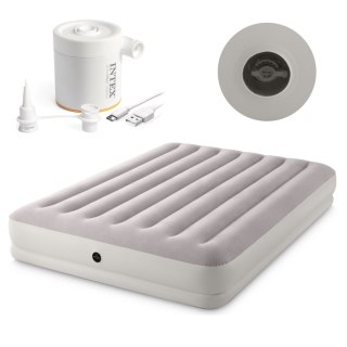 Dwuosobowy materac welurowy 152x203x30 cm z pompką elektryczną INTEX 64179