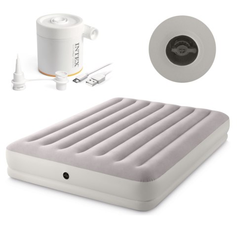Dwuosobowy materac welurowy 152x203x30 cm z pompką elektryczną INTEX 64179