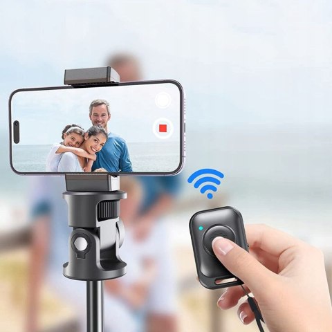 Selfie stick kijek do zdjęć Bluetooth z pilotem tripodem głowicą 148cm - czarny