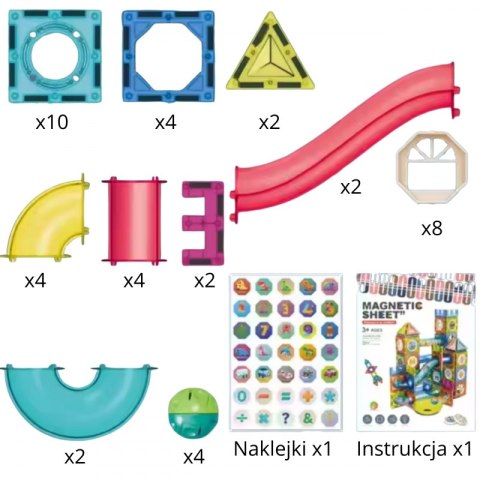 WOOPIE Klocki Magnetyczne Konstrukcyjne 3D Zestaw Edukacyjny Tor Kulkowy 42 el.