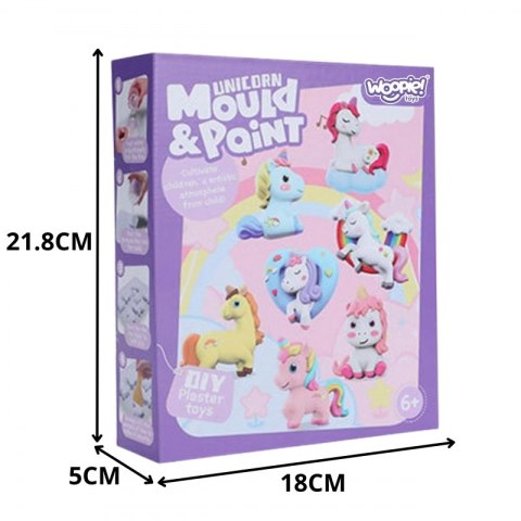 WOOPIE Zestaw Kreatywny z Farbami DIY Zrób Odlewy Gipsowe Figurki i Pomaluj - Zestaw Jednorożce