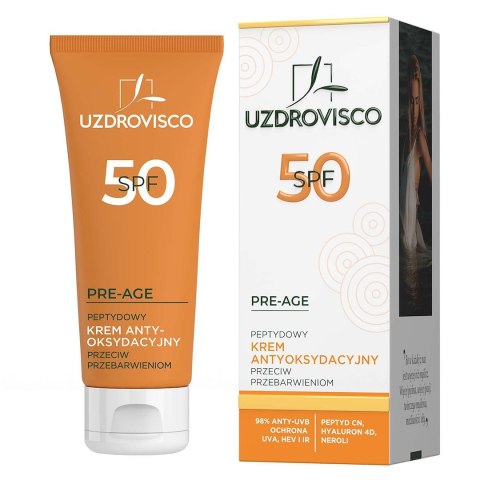 KREM DO TWARZY ANTYOKSYDACYJNY PEPTYDOWY PRZECIW PRZEBARWIENIOM SPF 50 50 ml - UZDROVISCO (PRE-AGE)