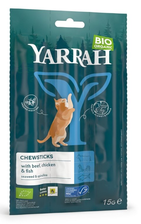 (DLA KOTA) PRZYSMAK - PAŁECZKI Z WOŁOWINĄ I RYBĄ BIO (3 x 5 g) 15 g - YARRAH