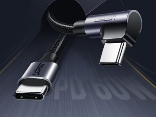 Kątowy kabel przewód USB-C Power Delivery 60W 20V 3A 1m czarno-szary