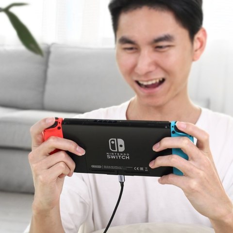 Kątowy kabel przewód USB-C Power Delivery 60W 20V 3A 1m czarno-szary