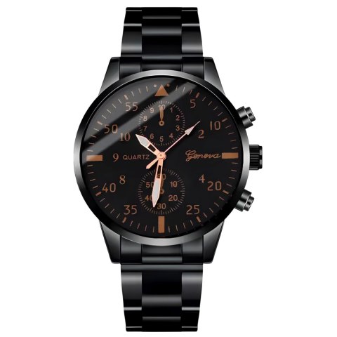 Zegarek męski kwarcowy klasyczny z bransoletą STAL 40 mm - czarny
