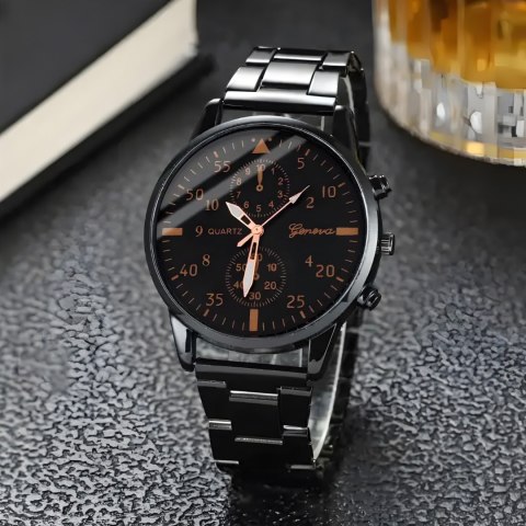 Zegarek męski kwarcowy klasyczny z bransoletą STAL 40 mm - czarny