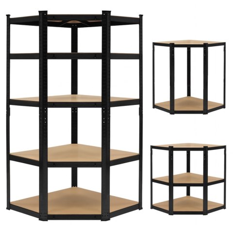 Regał magazynowy narożny metalowy czarny 2w1 5 półek 180x90x90x40 cm