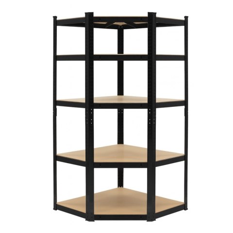 Regał magazynowy narożny metalowy czarny 2w1 5 półek 180x90x90x40 cm