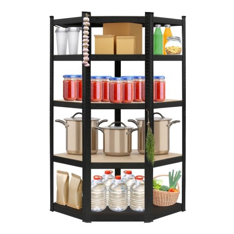 Regał magazynowy narożny metalowy czarny 2w1 5 półek 180x90x90x40 cm