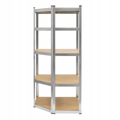Regał magazynowy narożny metalowy srebrny 5 półek 2w1 180x90x90x40 cm