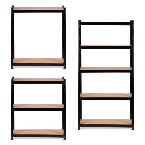 Regał magazynowy metalowy czarny 2w1 5 jasnych półek 180x90x40 cm