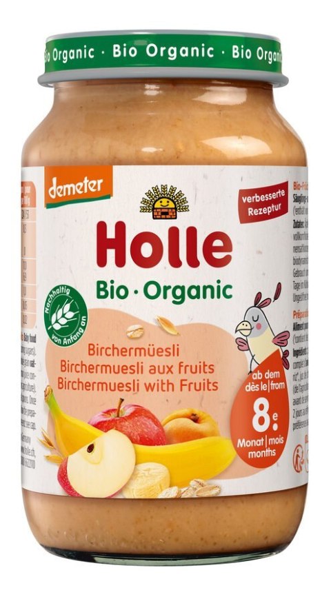 MUSLI BIRCHERA Z OWOCAMI BEZ DODATKU CUKRÓW OD 8 MIESIĄCU DEMETER BIO 220 g (SŁOIK) - HOLLE