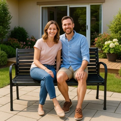 Ławka ogrodowa 126 cm z oparciem premium parkowa metalowa taras balkon