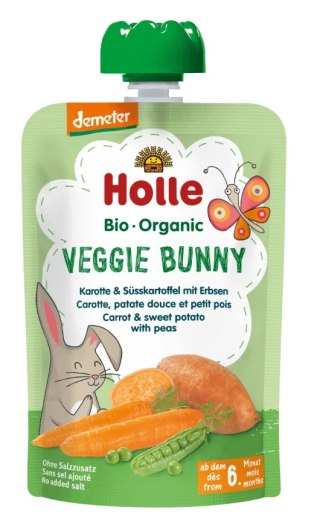 MUS WARZYWNY KRÓLIK (MARCHEW - SŁODKI ZIEMNIAK - GROSZEK) BEZ DODATKU CUKRÓW BEZGLUTENOWY OD 6 MIESIĄCA DEMETER BIO 100 g - HOLL