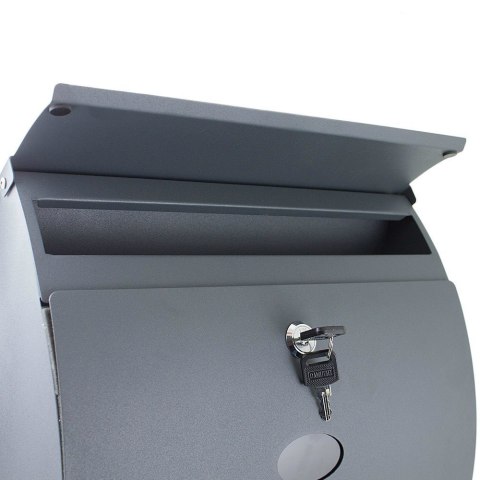 Grafitowa Skrzynka na listy z tuba na gazety okrągła nowoczesna z oknami