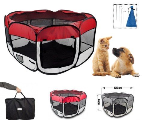 Hodowlana Zagroda dla zwierząt szczeniaków kociaków Kojec Materiałowy mobilny Czerwony