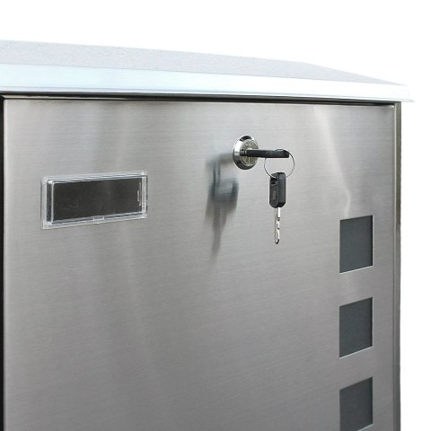 Skrzynka pocztowa na listy wolnostojaca na stojaku stal nierdzewna z gazetnikiem